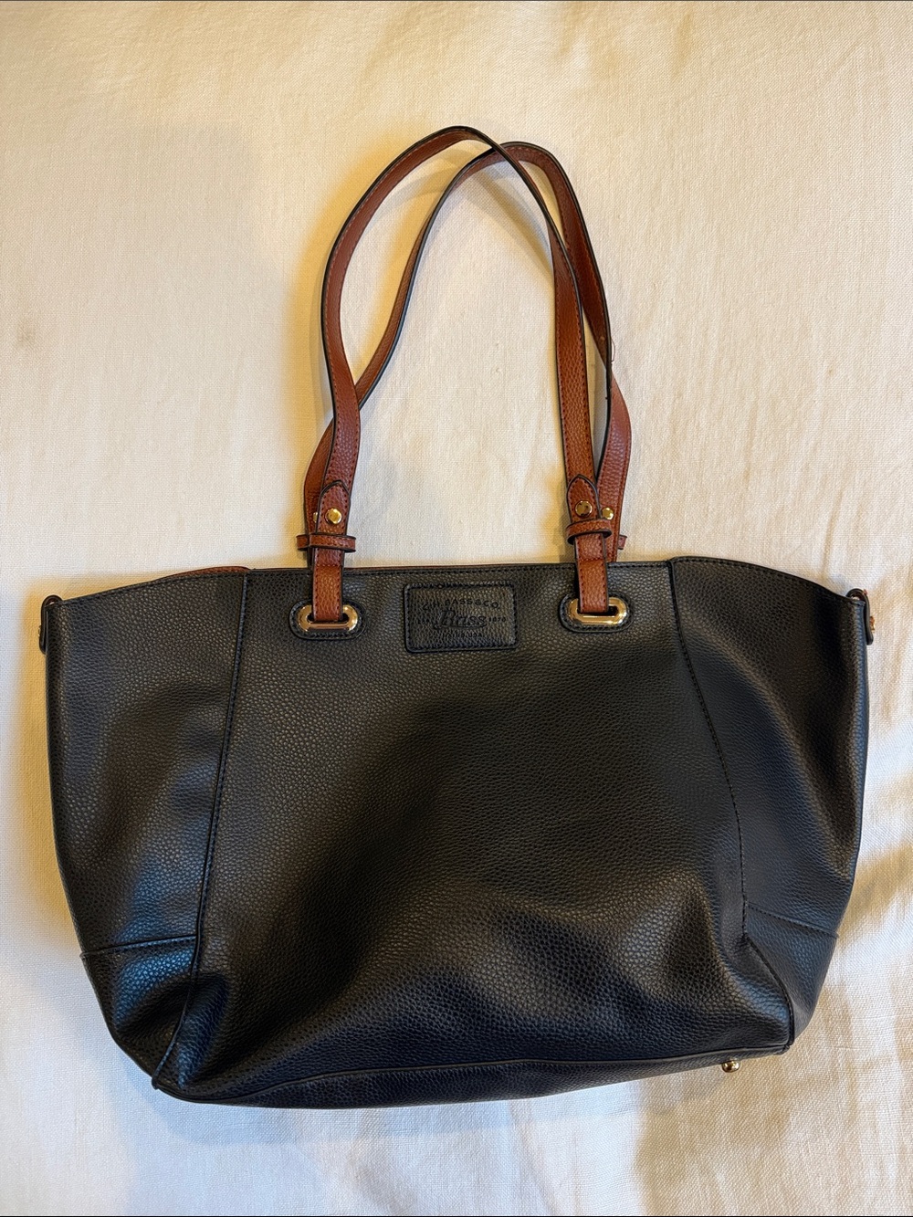 G.H. Bass & Co. Black Tote with Brown Leather Straps